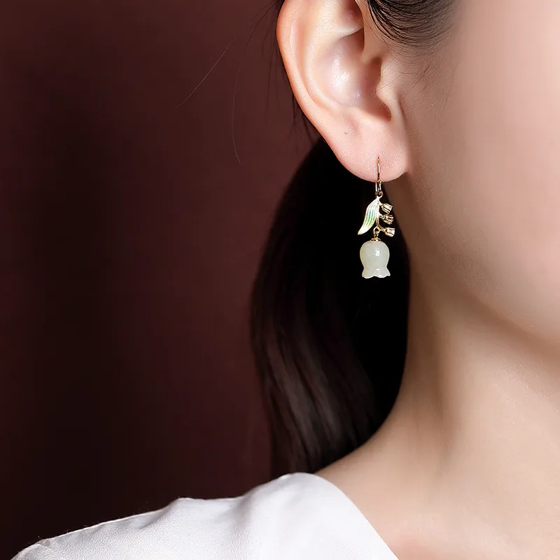 Royal Heaven's Choice Earrings Pale Greenish White Jade Unisex-1