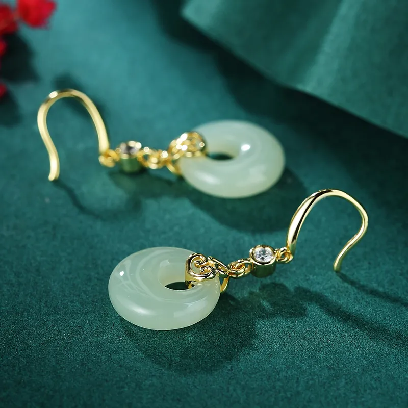 Royal Heaven's Choice Hetian Jade Earrings White Jade Women's-2