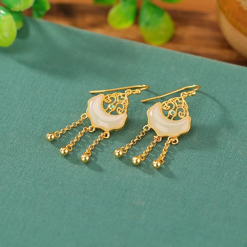 Royal Heaven's Choice Earrings Pale Greenish White Jade Unisex-1