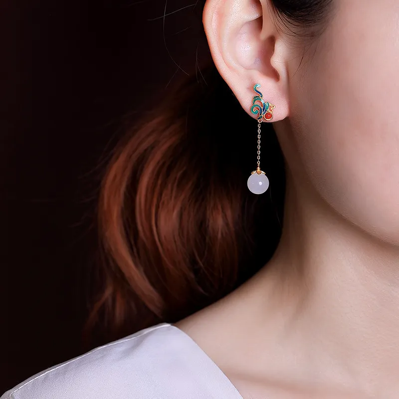 Royal Heaven's Choice Hetian Jade Earrings Pale Greenish White Jade Women's-1