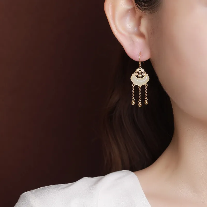 Royal Heaven's Choice Earrings Pale Greenish White Jade Unisex-2