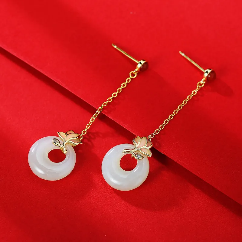 Royal Heaven's Choice Hetian Jade 925 Sterling Silver Earrings Women's Pale Greenish White Jade-2