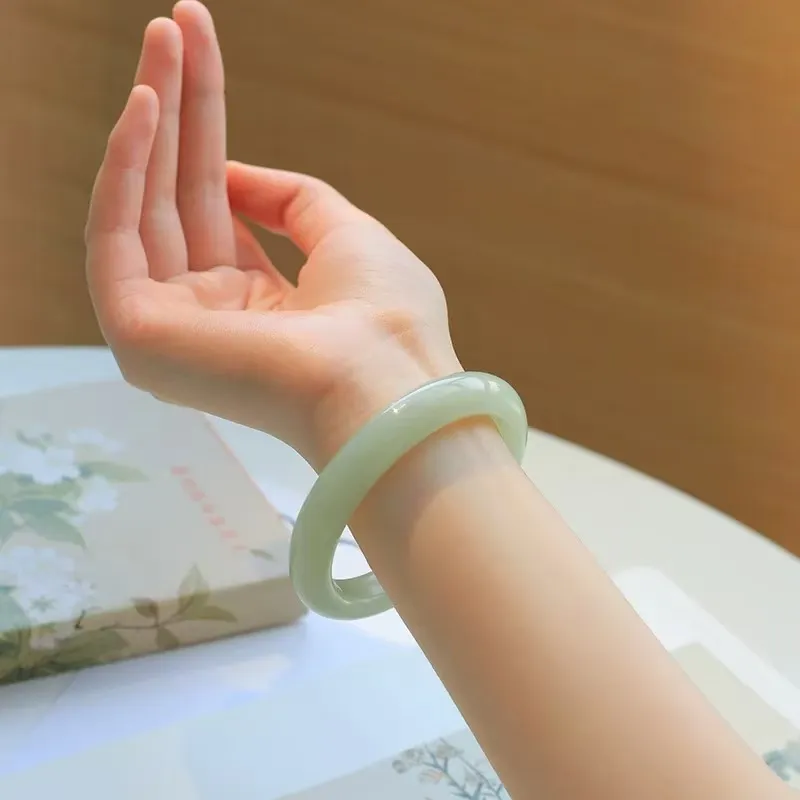 Royal Heaven's Choice Bangles Pale Greenish White Jade Unisex-1