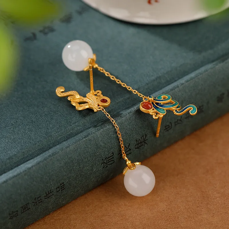 Royal Heaven's Choice Hetian Jade Earrings Pale Greenish White Jade Women's-2