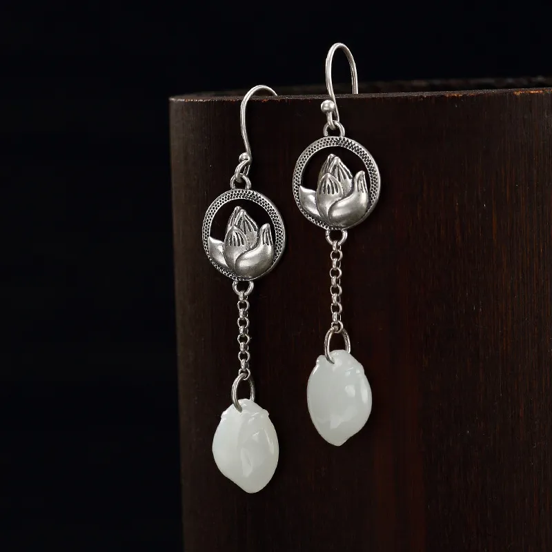 Royal Heaven's Choice Earrings Pale Greenish White Jade Unisex-2