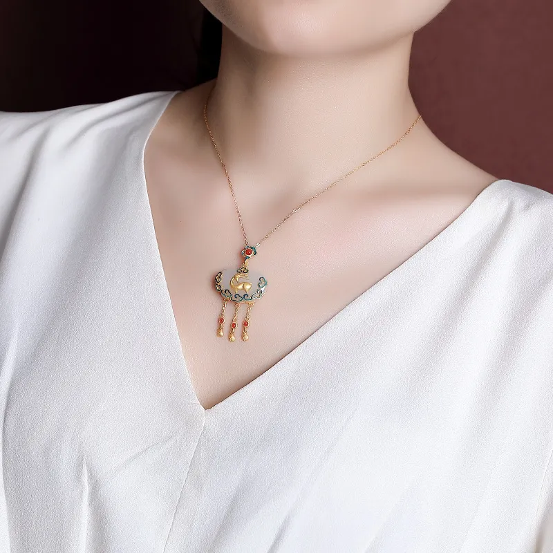 Royal Heaven's Choice Pendant Pale Greenish White Jade Unisex-2
