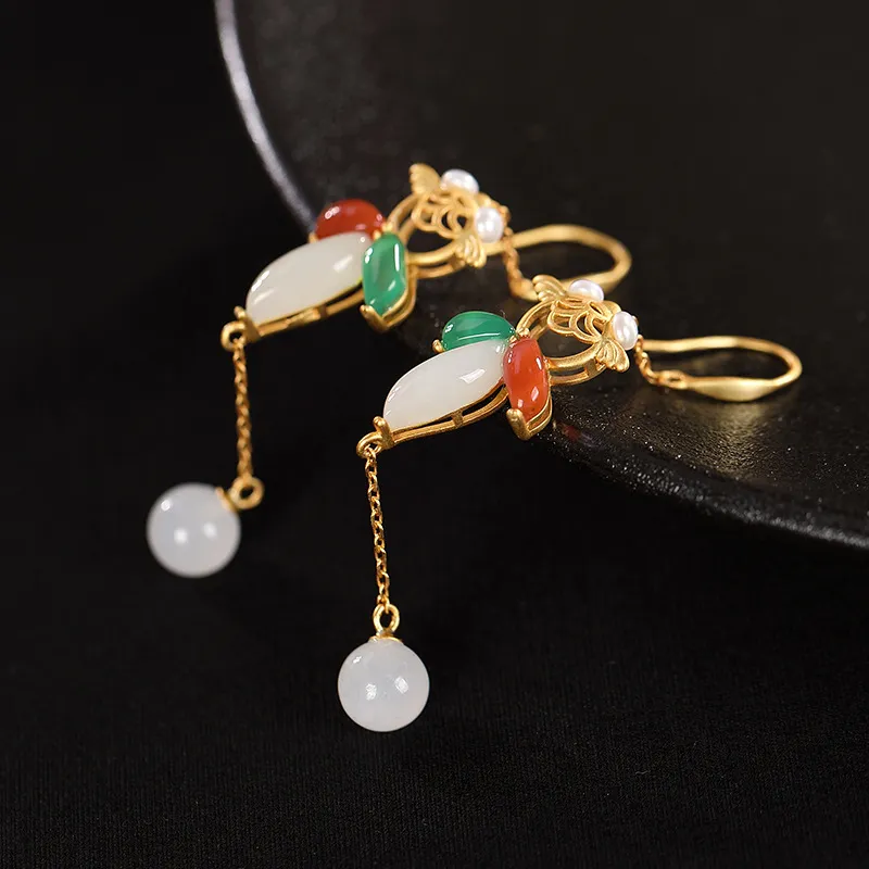 Royal Heaven's Choice Earrings Pale Greenish White Jade Unisex-1