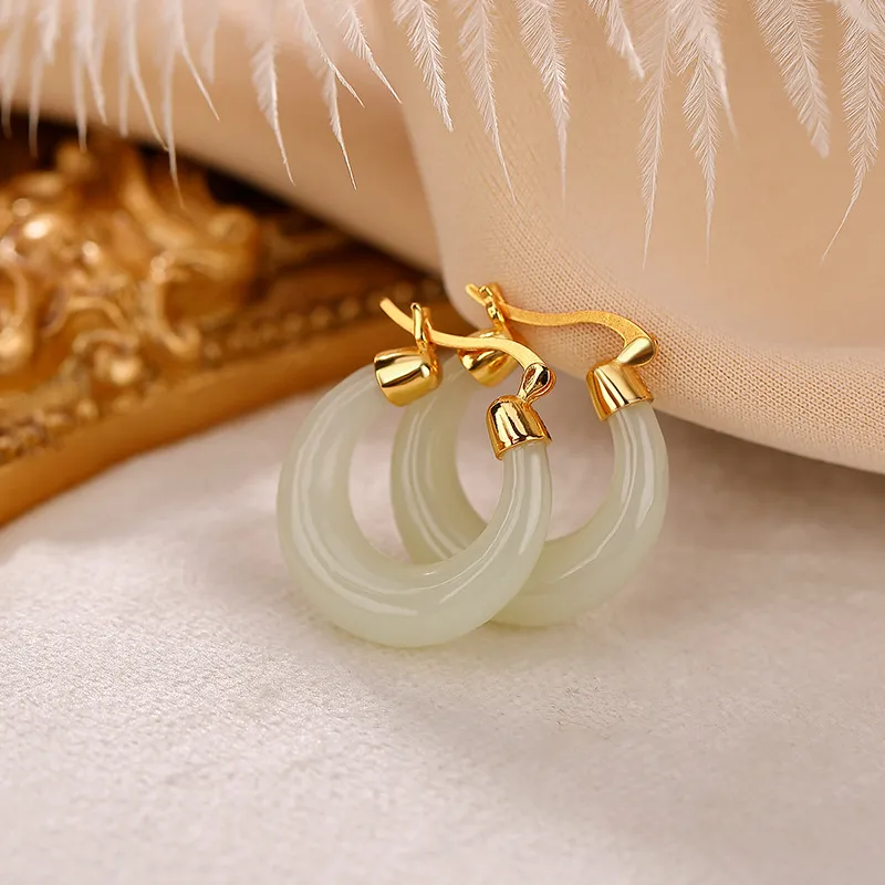 Royal Heaven's Choice Earrings Pale Greenish White Jade Women's-2