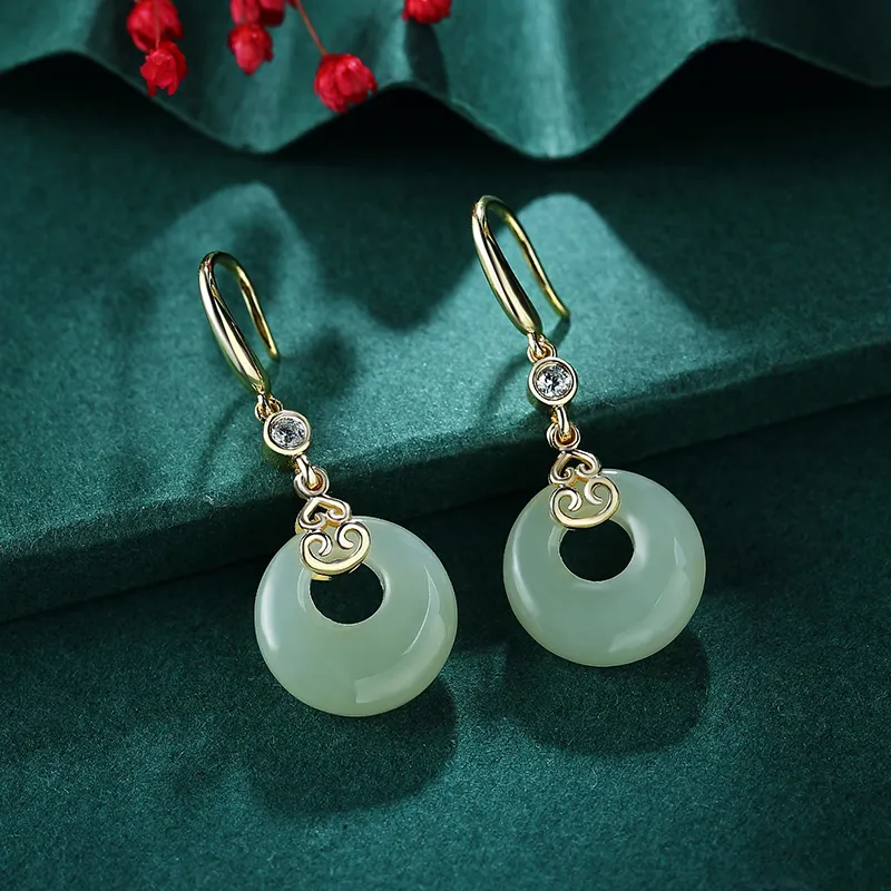 Royal Heaven's Choice Hetian Jade Earrings White Jade Women's-3