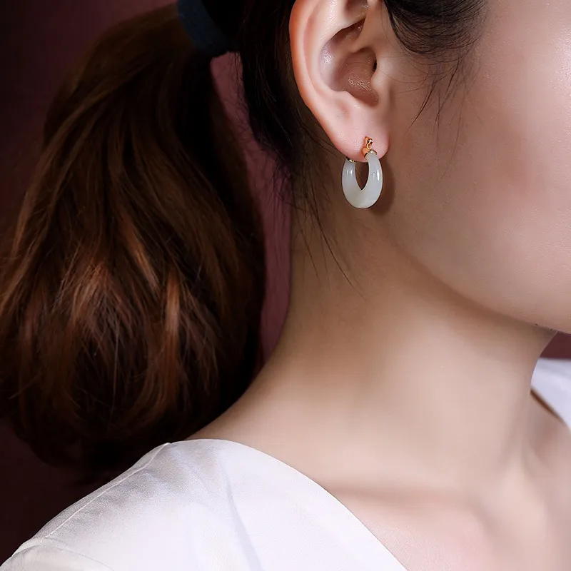 Royal Heaven's Choice Earrings Pale Greenish White Jade Women's-1
