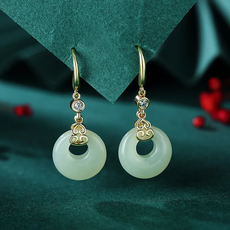 Royal Heaven's Choice Hetian Jade Earrings White Jade Women's-1