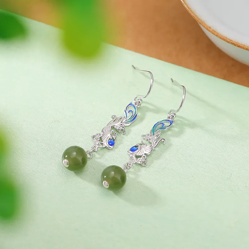 Royal Heaven's Choice Earrings Pale Greenish White Jade Unisex-2