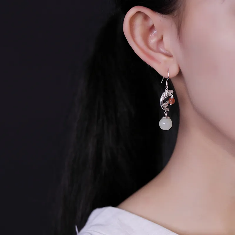 Royal Heaven's Choice Earrings Pale Greenish White Jade Unisex-1