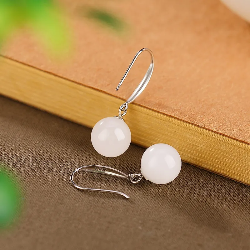 Royal Heaven's Choice Hetian Jade Earrings Pale Greenish White Jade Unisex-2