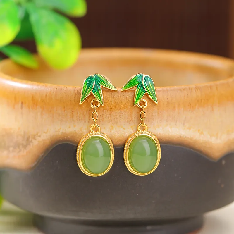 Royal Heaven's Choice Hetian Jade Earrings Pale Greenish White Jade Unisex-1