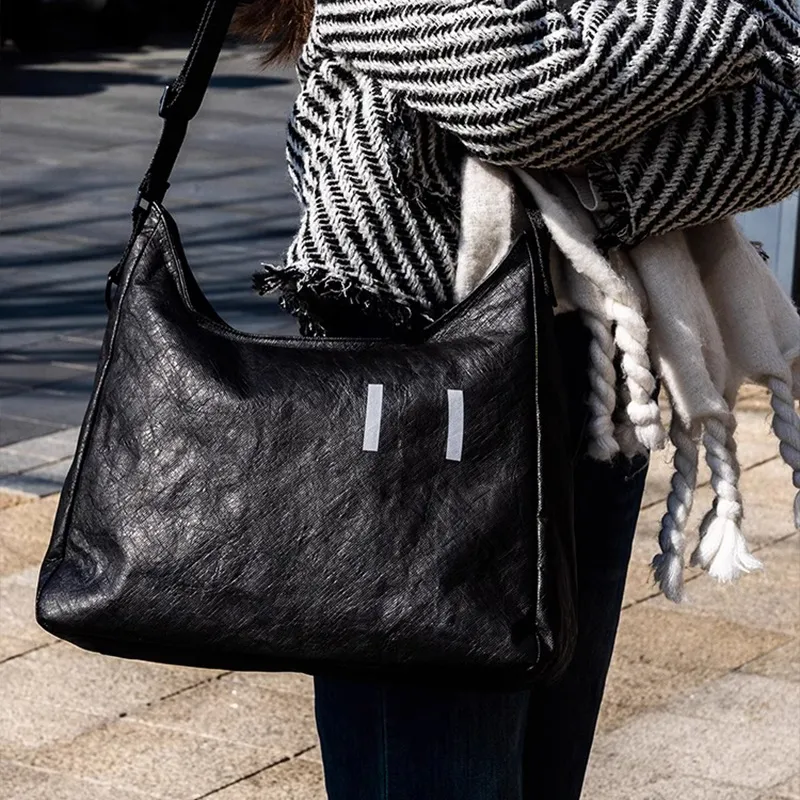 One Person's Planet DuPont Paper Shoulder Bag Crossbody Bag Large Size Unisex Black-3