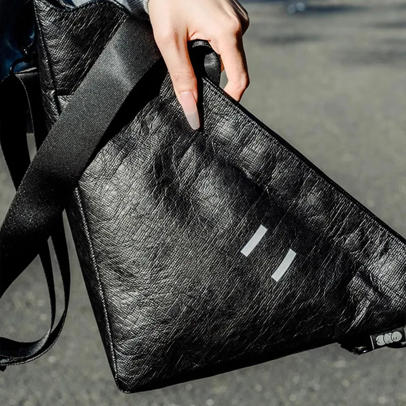 One Person's Planet DuPont Paper Crossbody Bag Medium Size Unisex Black-3