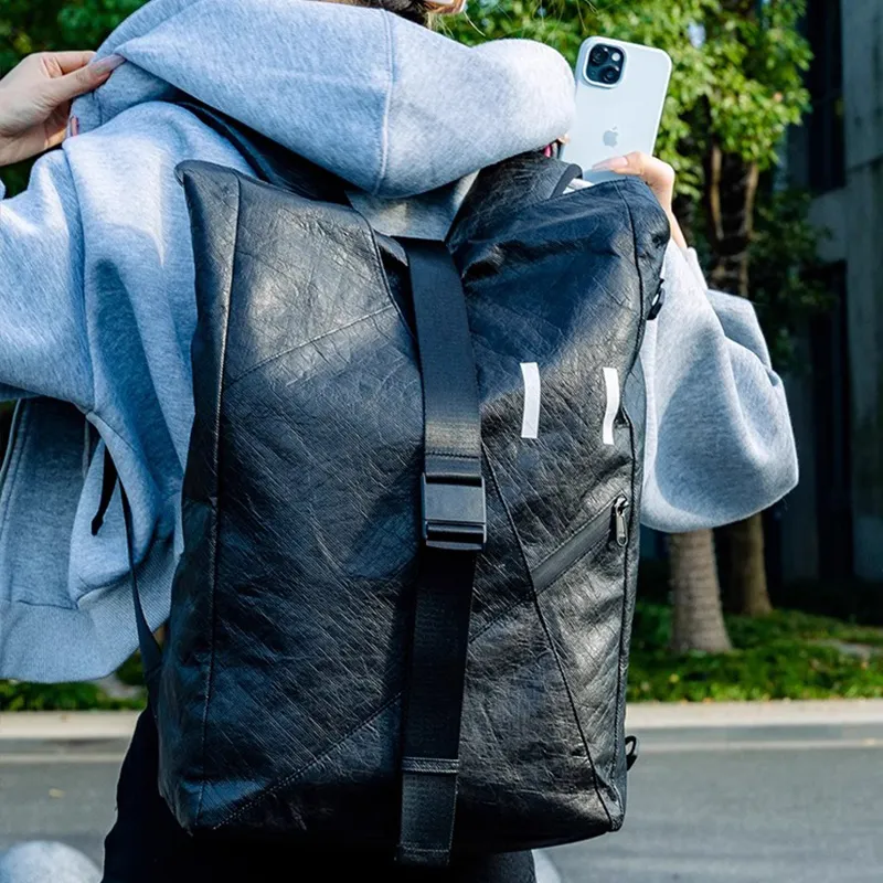One Person's Planet DuPont Paper Backpack Unisex Black-6