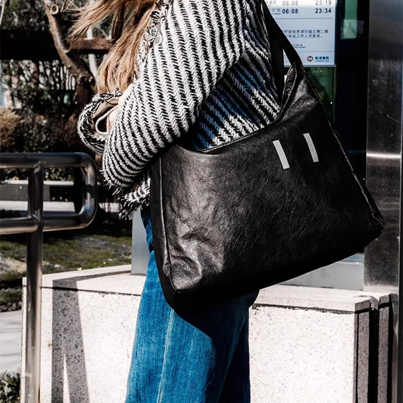 One Person's Planet DuPont Paper Shoulder Bag Crossbody Bag Large Size Unisex Black-8
