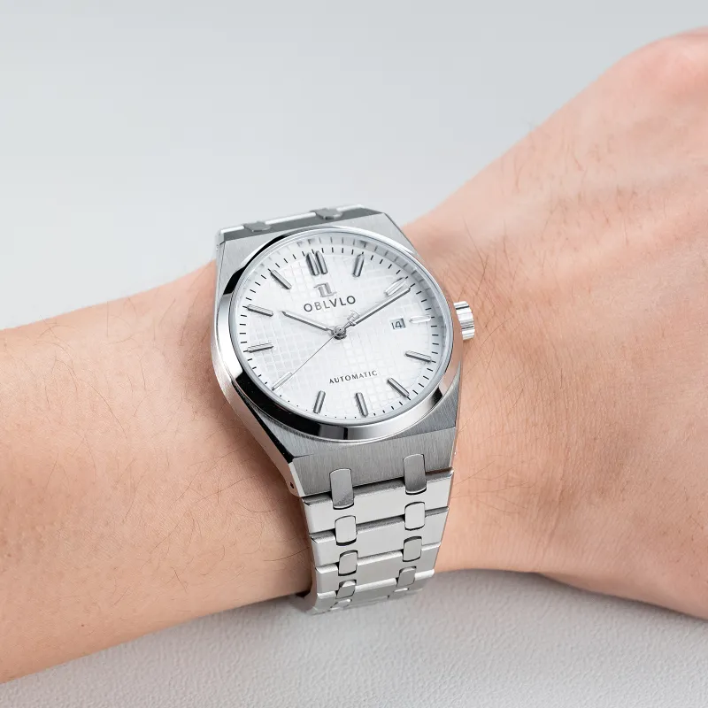 OBLVLO Mechanical Movement Watch Men's Watches White Dial-5