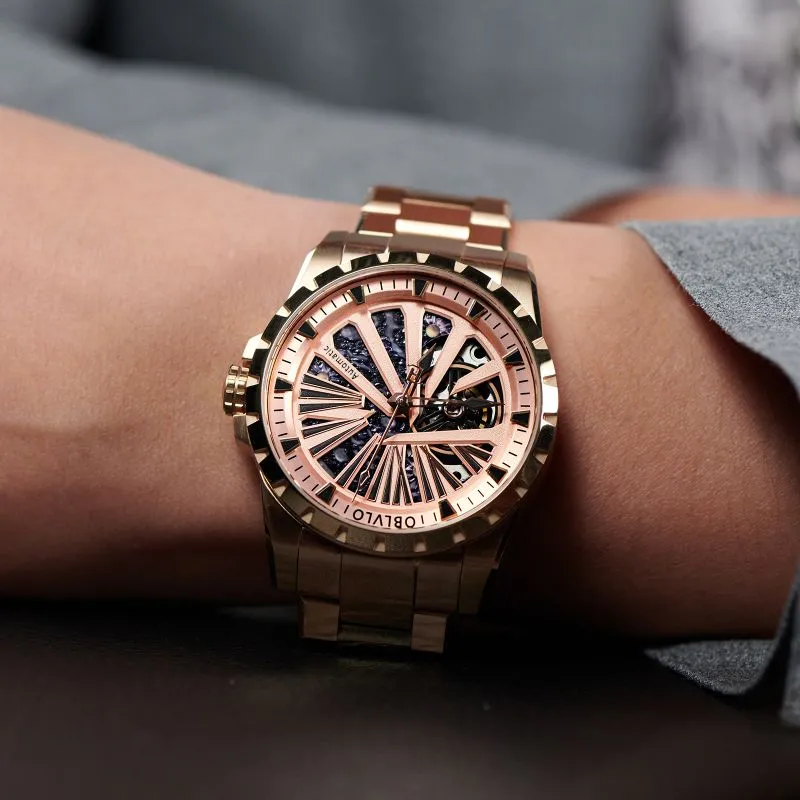 OBLVLO Automatic Mechanical Movement Watch Unisex Gold Dial-2