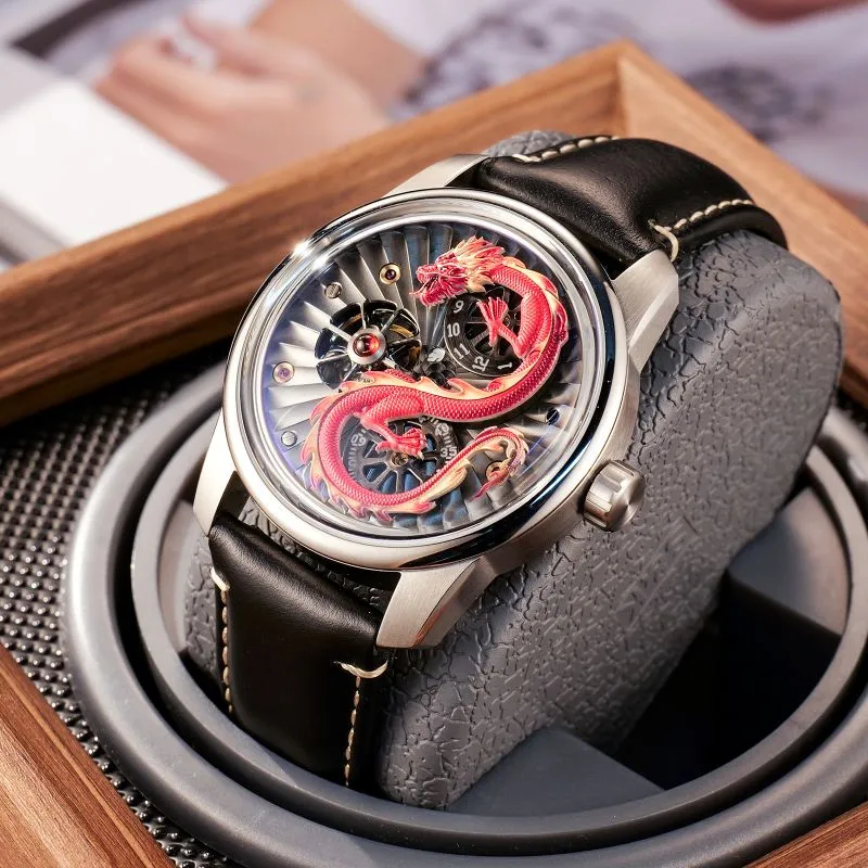 OBLVLO Automatic Mechanical Movement Genuine Leather Strap Watch Men's Watches Black Dial-15