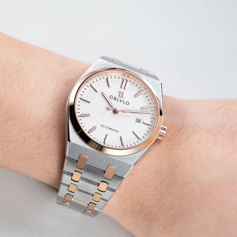 OBLVLO Mechanical Movement Watch Men's Watches White Dial-25