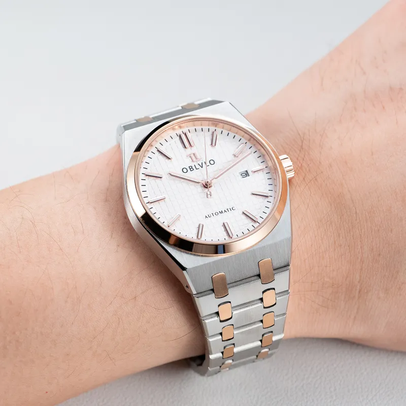 OBLVLO Mechanical Movement Watch Men's Watches White Dial-24