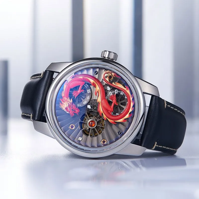 OBLVLO Automatic Mechanical Movement Genuine Leather Strap Watch Men's Watches Black Dial-13