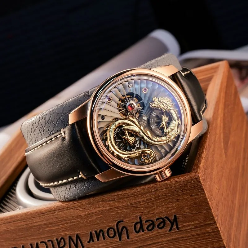 OBLVLO Automatic Mechanical Movement Genuine Leather Strap Watch Men's Watches Black Dial-19