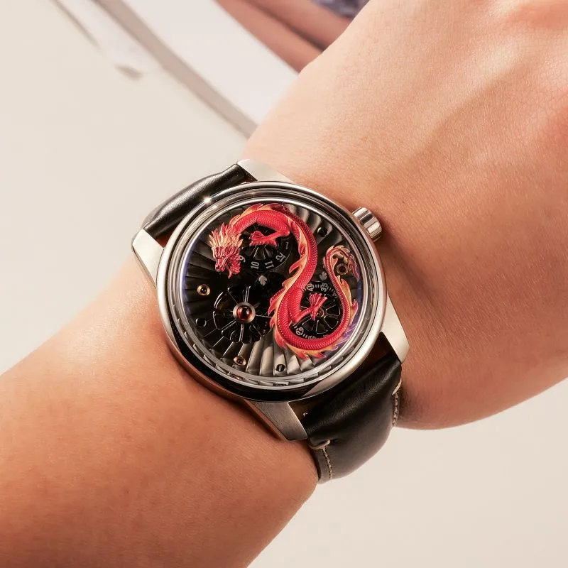 OBLVLO Automatic Mechanical Movement Genuine Leather Strap Watch Men's Watches Black Dial-16