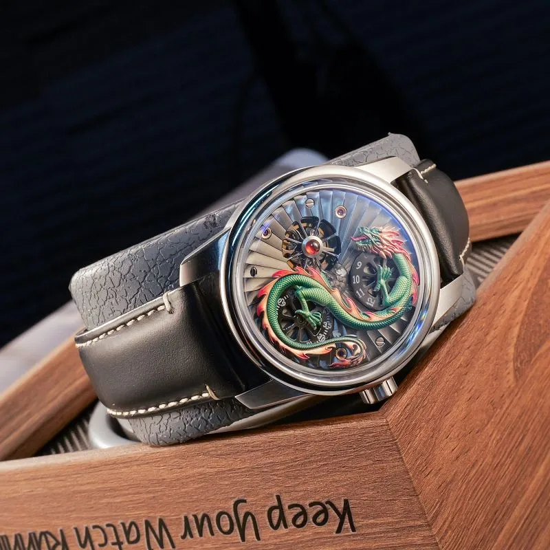 OBLVLO Automatic Mechanical Movement Genuine Leather Strap Watch Men's Watches Black Dial-3