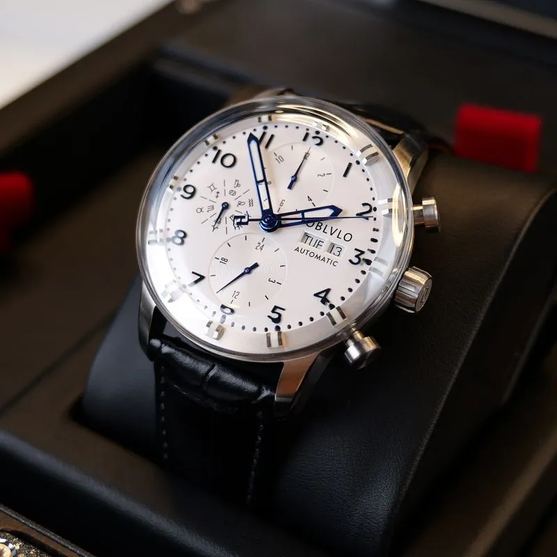 OBLVLO Automatic Mechanical Movement Watch Men's Watches White Dial-3