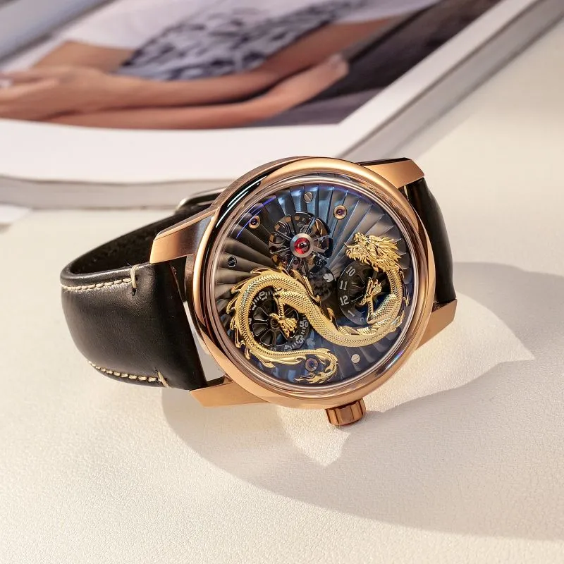 OBLVLO Automatic Mechanical Movement Genuine Leather Strap Watch Men's Watches Black Dial-22