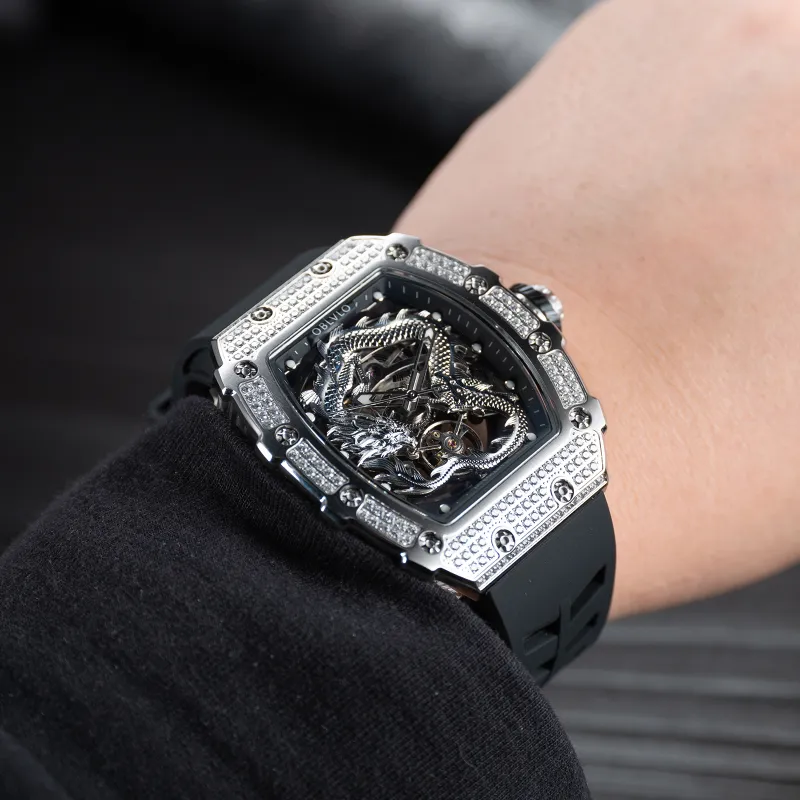 OBLVLO Automatic Mechanical Movement Watch Men's Watches Silver Dial-14
