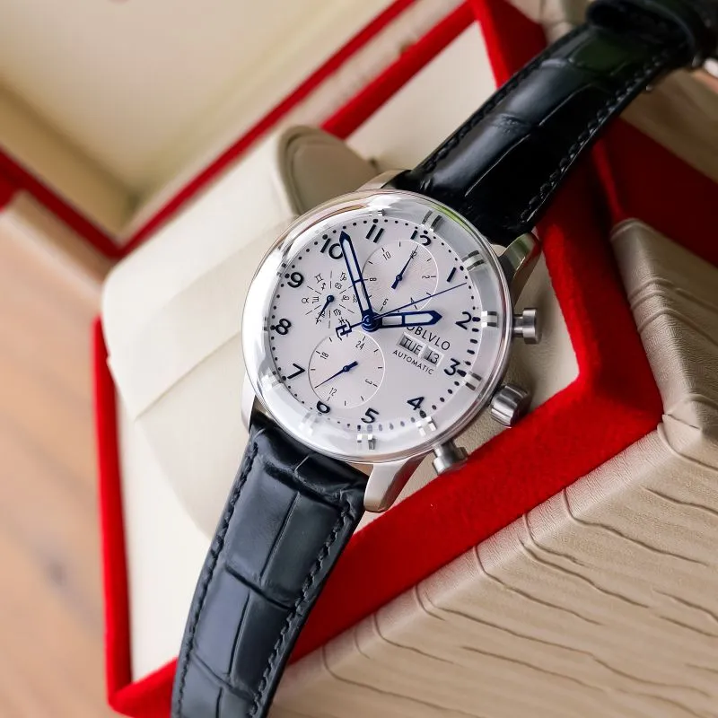 OBLVLO Automatic Mechanical Movement Watch Men's Watches White Dial-4