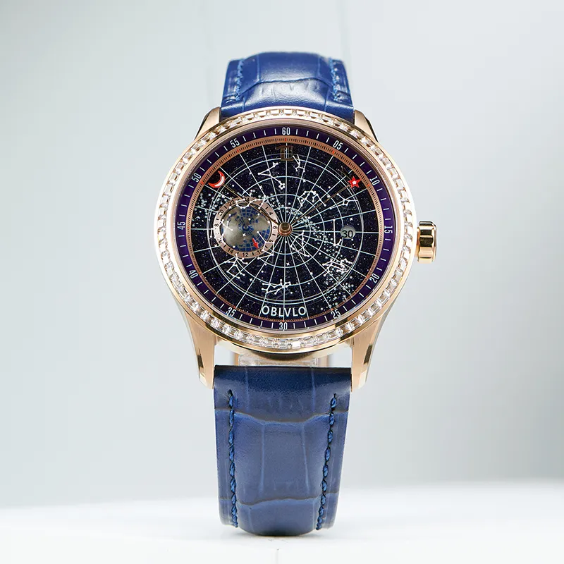 OBLVLO Automatic Mechanical Movement Watch Men's Watches Black Dial-5