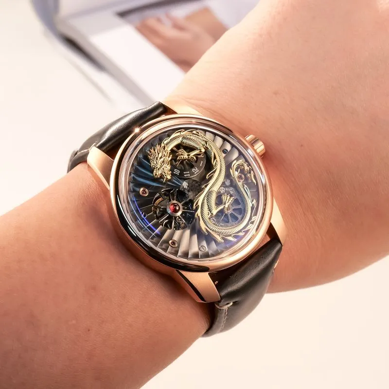 OBLVLO Automatic Mechanical Movement Genuine Leather Strap Watch Men's Watches Black Dial-20