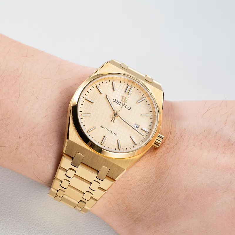 OBLVLO Mechanical Movement Watch Men's Watches White Dial-19
