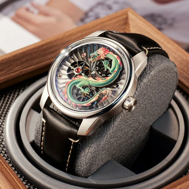 OBLVLO Automatic Mechanical Movement Genuine Leather Strap Watch Men's Watches Black Dial-1
