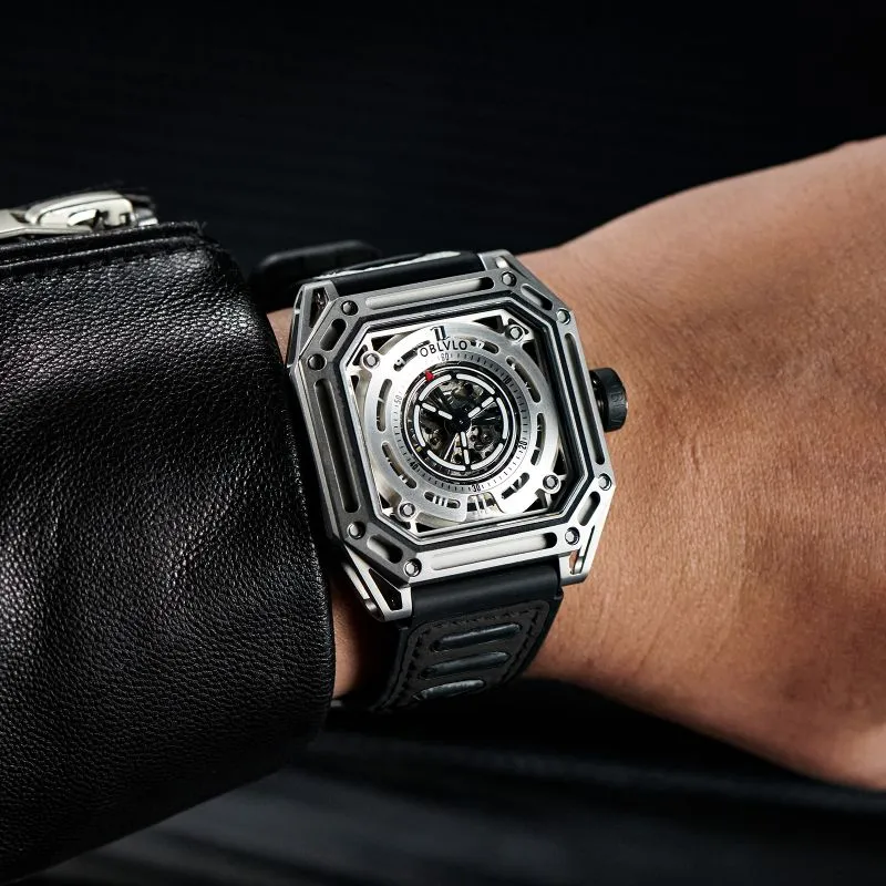 OBLVLO Automatic Mechanical Movement Watch Men's Watches Cut Out Dial-2