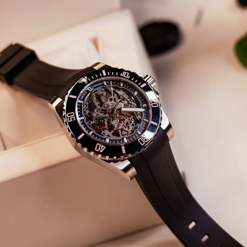 OBLVLO Automatic Mechanical Movement Rubber Strap Watch Men's Watches Black Dial-4