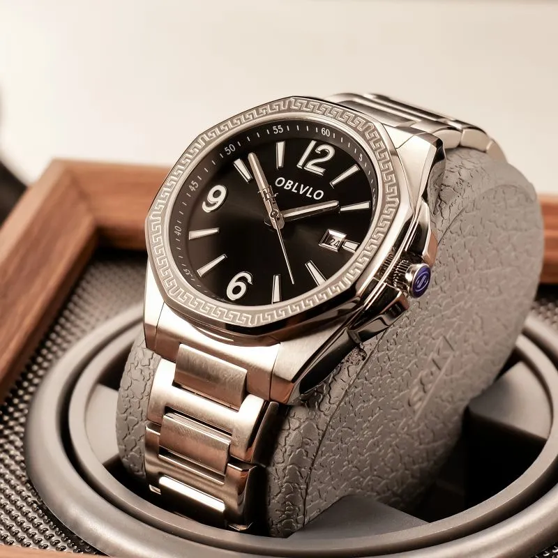 OBLVLO Automatic Mechanical Movement Watch Unisex White Dial-2