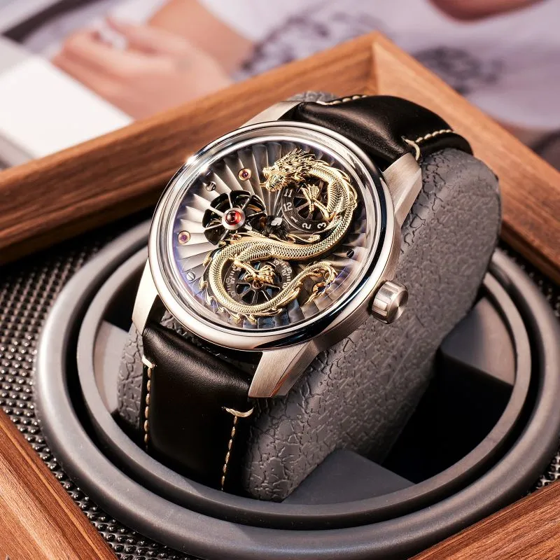 OBLVLO Automatic Mechanical Movement Genuine Leather Strap Watch Men's Watches Black Dial-8