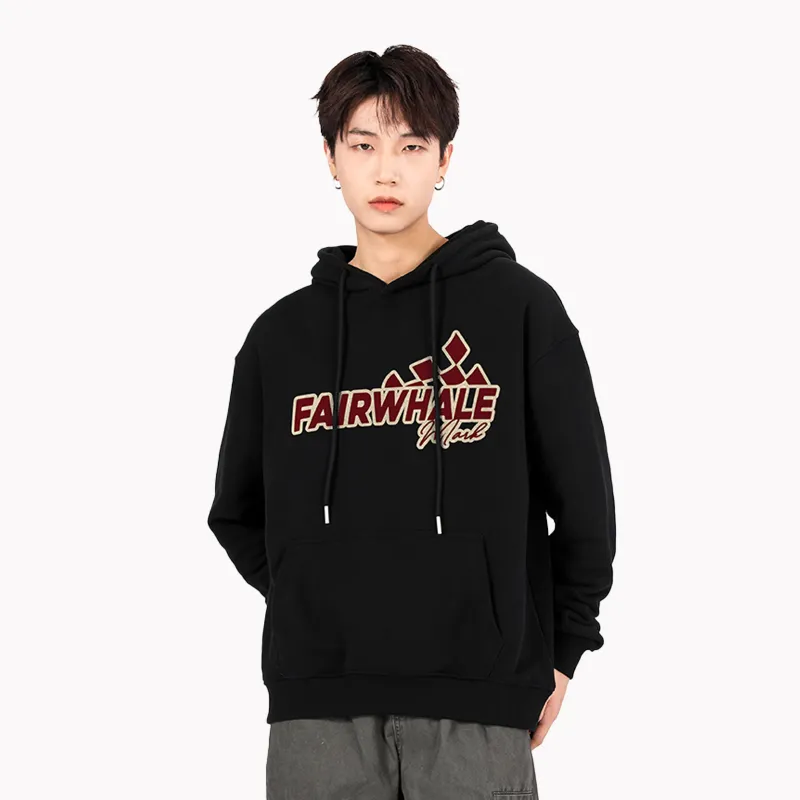 FAIRWHALE Letter Print Loose Fit Pullover Drop Shoulder Hoodie Unisex-2