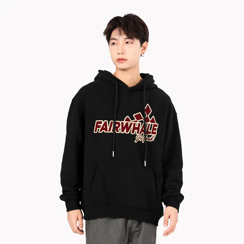 FAIRWHALE Letter Print Loose Fit Pullover Drop Shoulder Hoodie Unisex-6