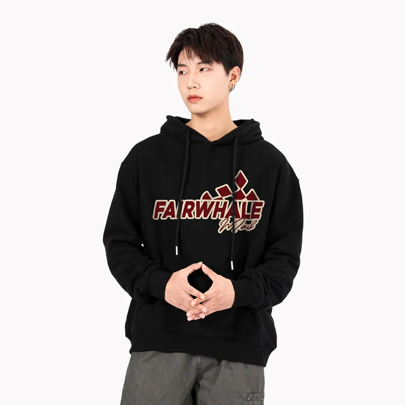 FAIRWHALE Letter Print Loose Fit Pullover Drop Shoulder Hoodie Unisex-3