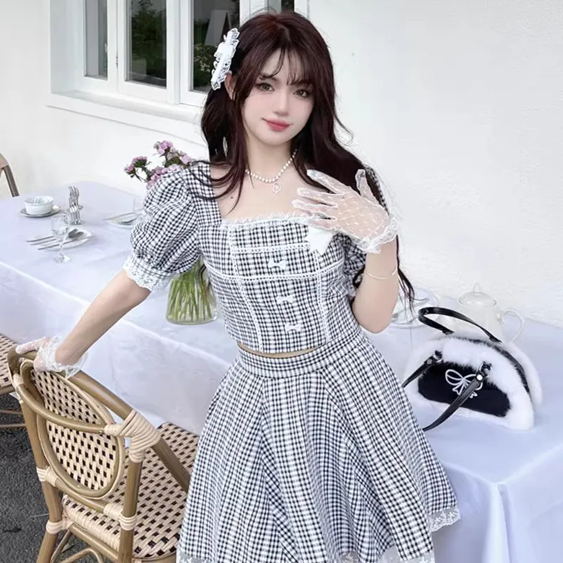 Luohua Candy Skirt Set Women's Plaid-6