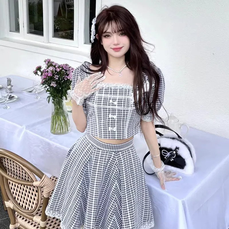 Luohua Candy Skirt Set Women's Plaid-5