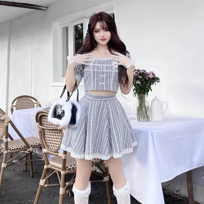 Luohua Candy Skirt Set Women's Plaid-3